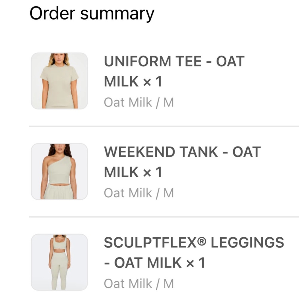 SET ACTIVE OATMILK 3 piece set- sculpflex leggings, weekend tank, uniform tee